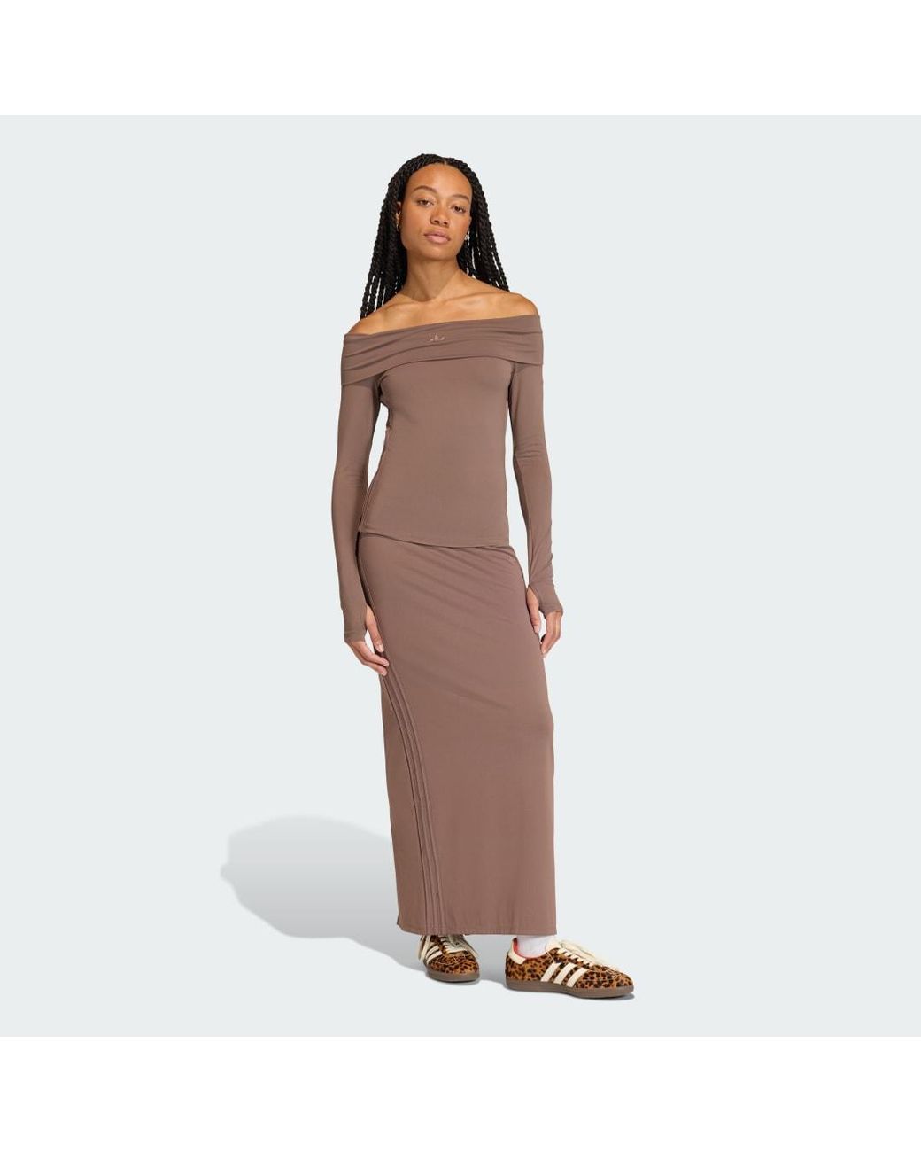 Adidas Brown Off-Shoulder Long Sleeve Long-Sleeve Top