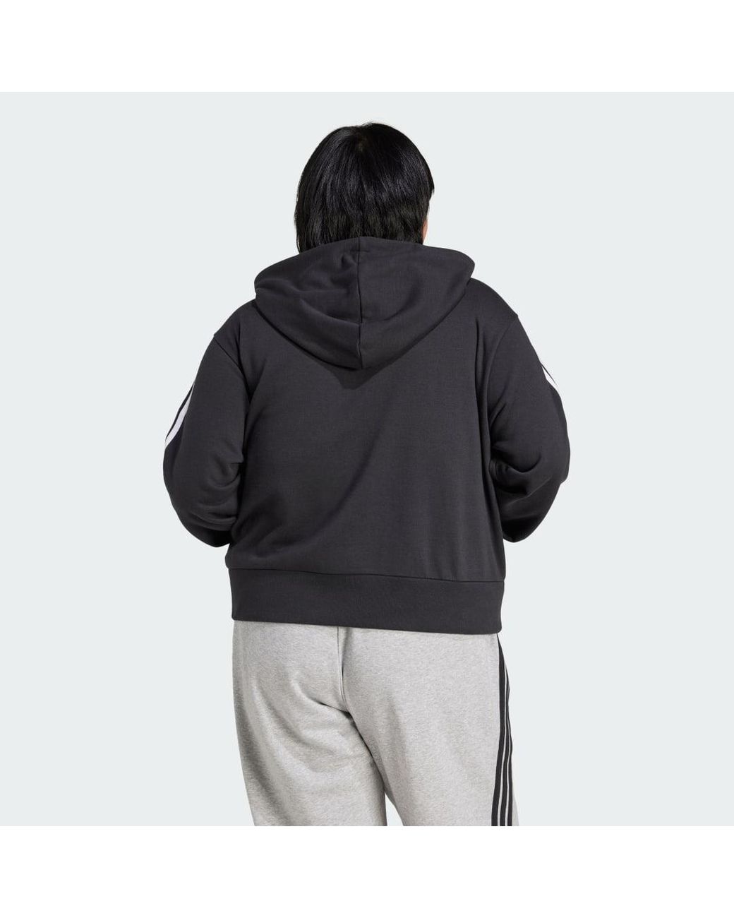 Adidas Originals Black Essentials 3-Stripes French Terry Quarter-Zip Hoodie (Plus Size)