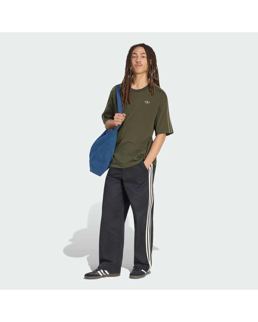 Adidas Black 3 Stripes Pleated Trousers for men