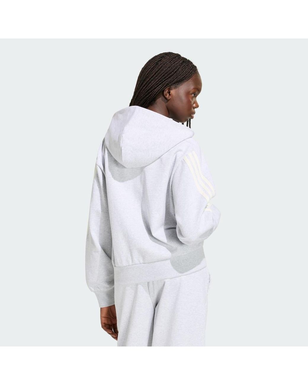Adidas White Kit 3-Stripes Full Zip Hoodie