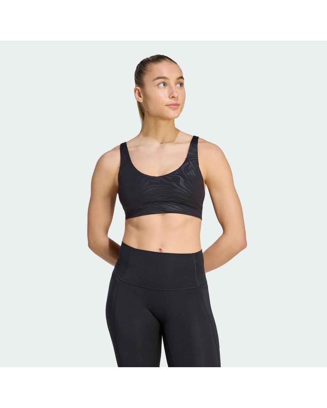 Adidas Black All Me Essentials Graphic Light Support Bra