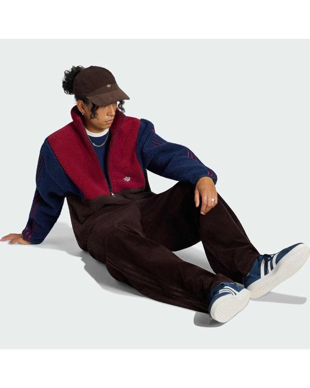 Adidas Black Winter Club Barrel Leg Corduroy Trousers for men