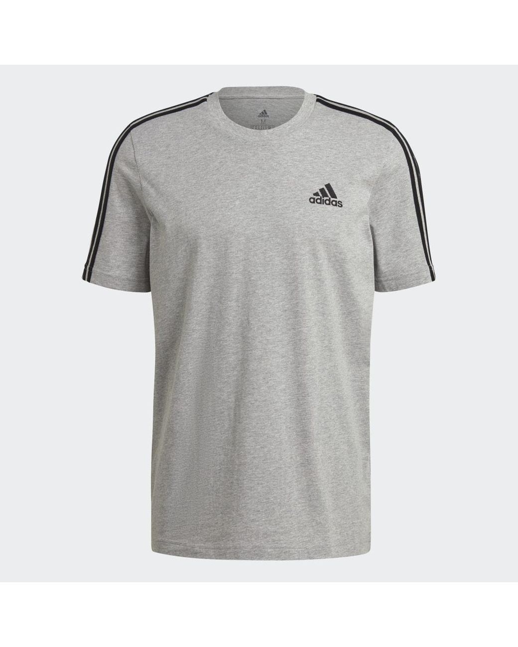 adidas Baumwolle Essentials 3-Streifen T-Shirt in Grau für Herren - Lyst