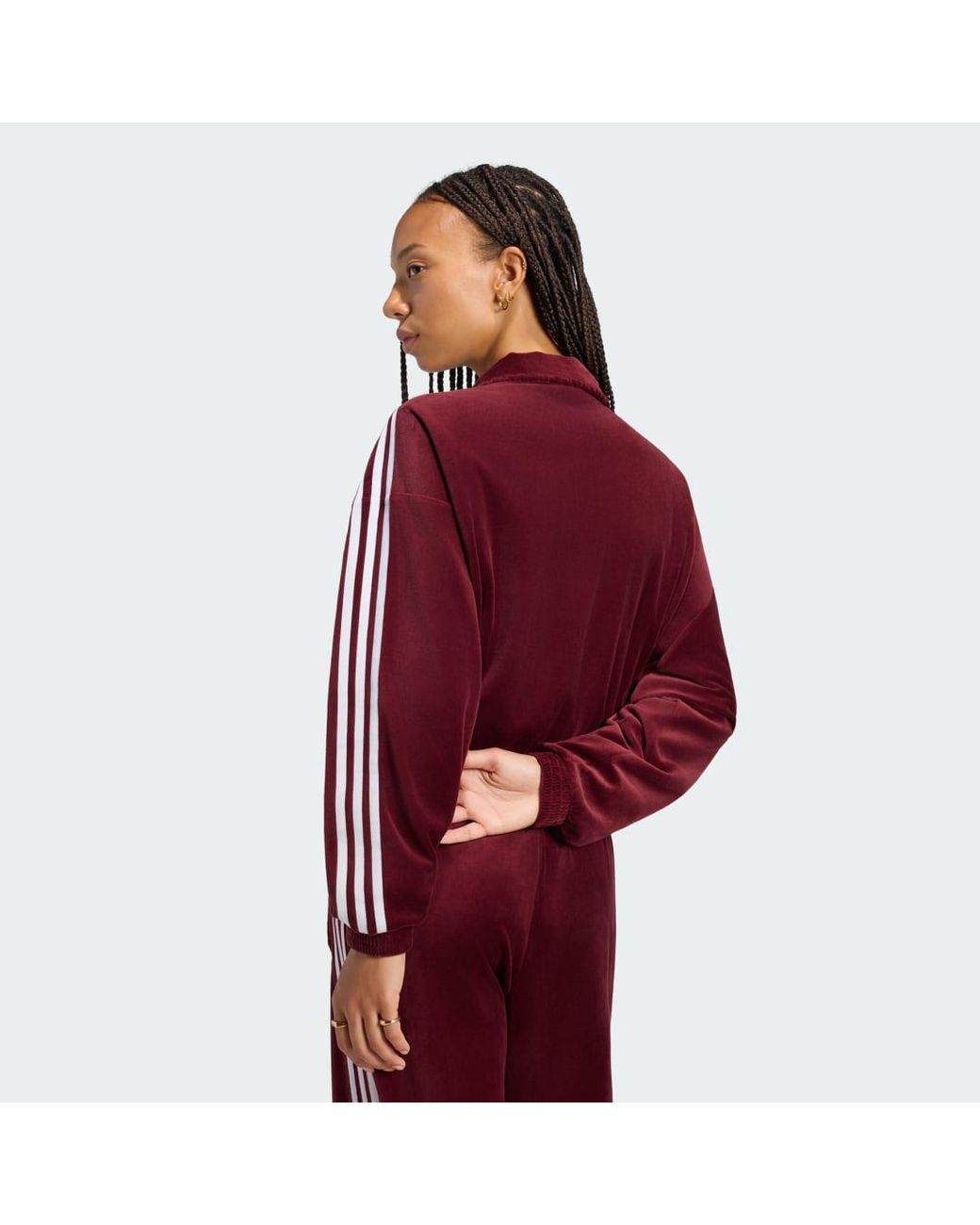 Adidas Red Pleated Velour Track Top