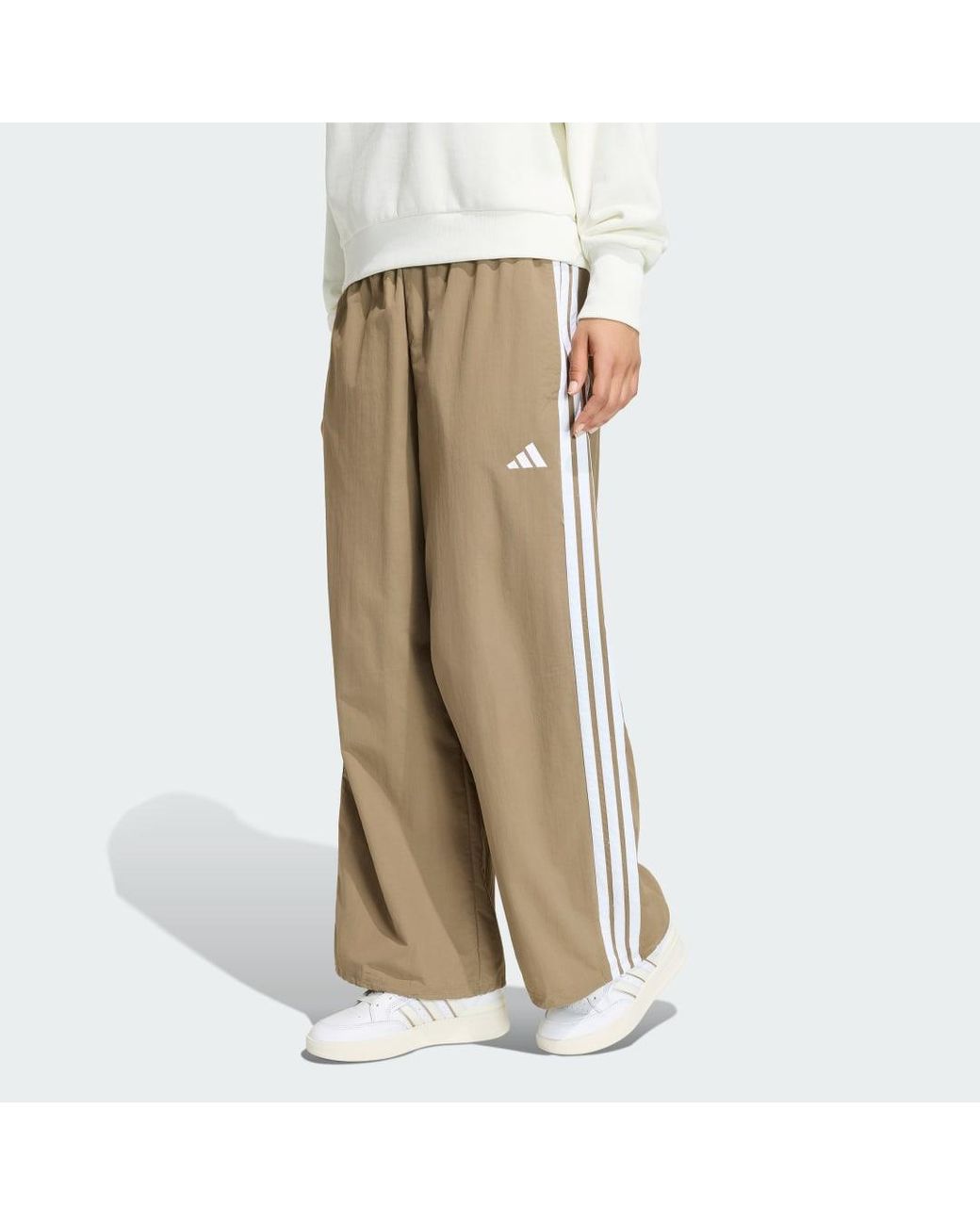 Adidas Natural Iconic Woven Wide Leg Track Tracksuit Bottoms With Bunjees
