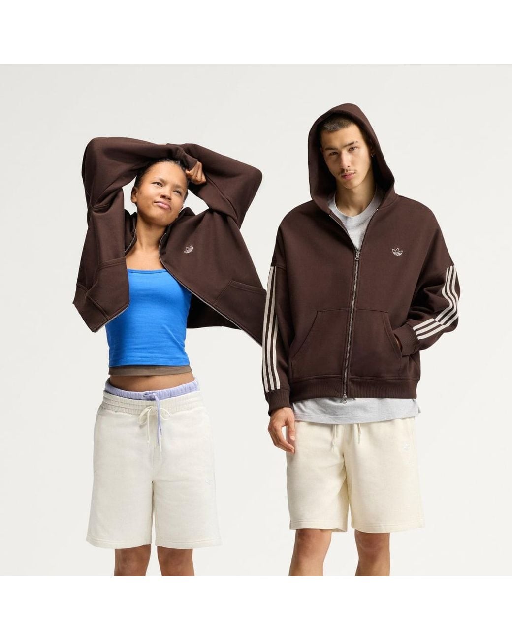 Adidas Brown Adisignature 3 Stripes Full Zip Hoodie
