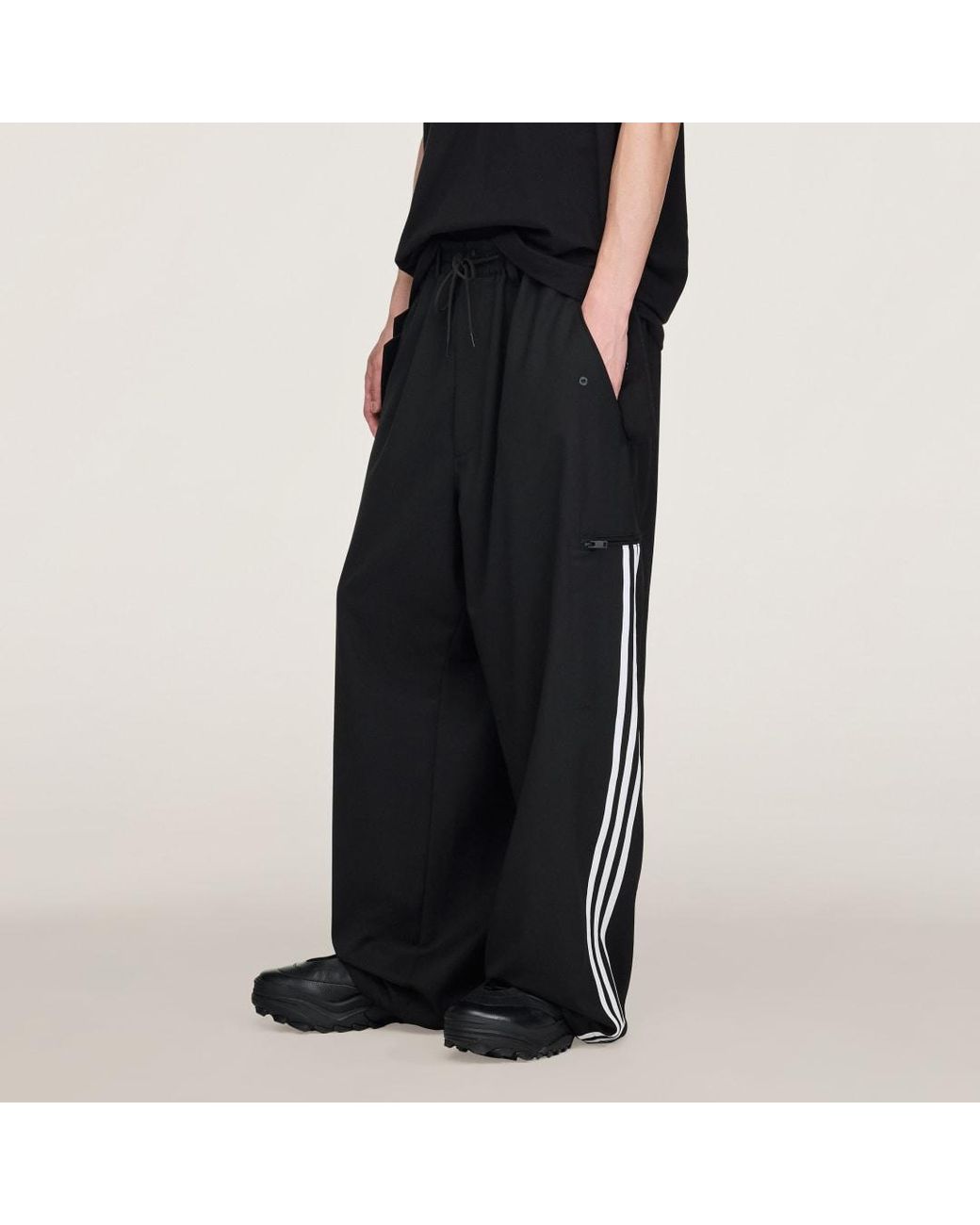 Adidas Black Y-3 Refined Wool Straight Leg Tracksuit Bottoms for men