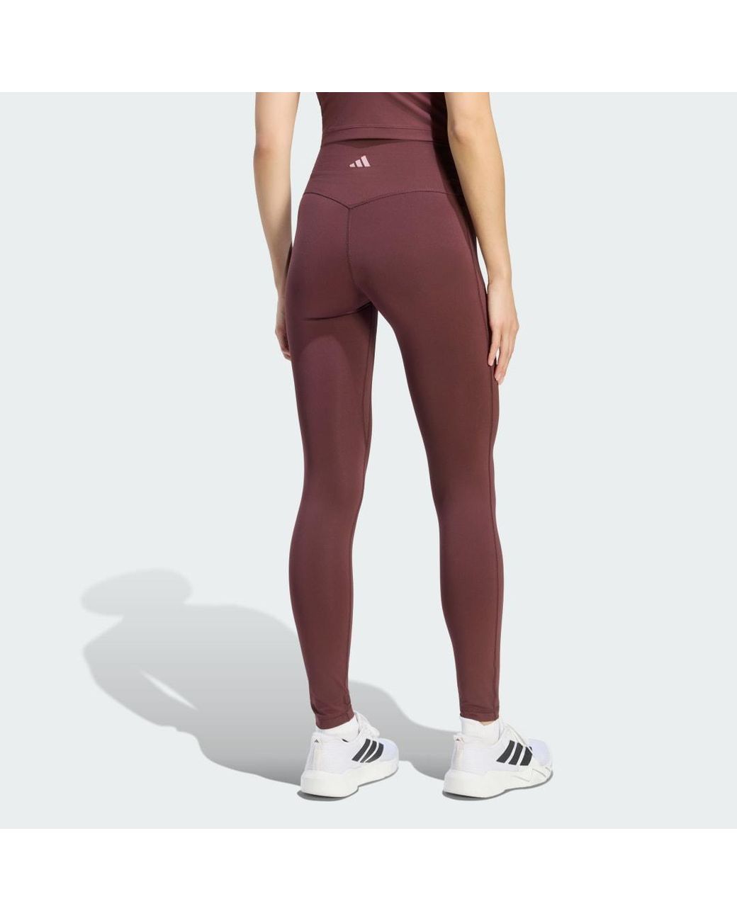 Adidas Red 3 Stripes Studio All Me X-Over Stash Pocket Leggings
