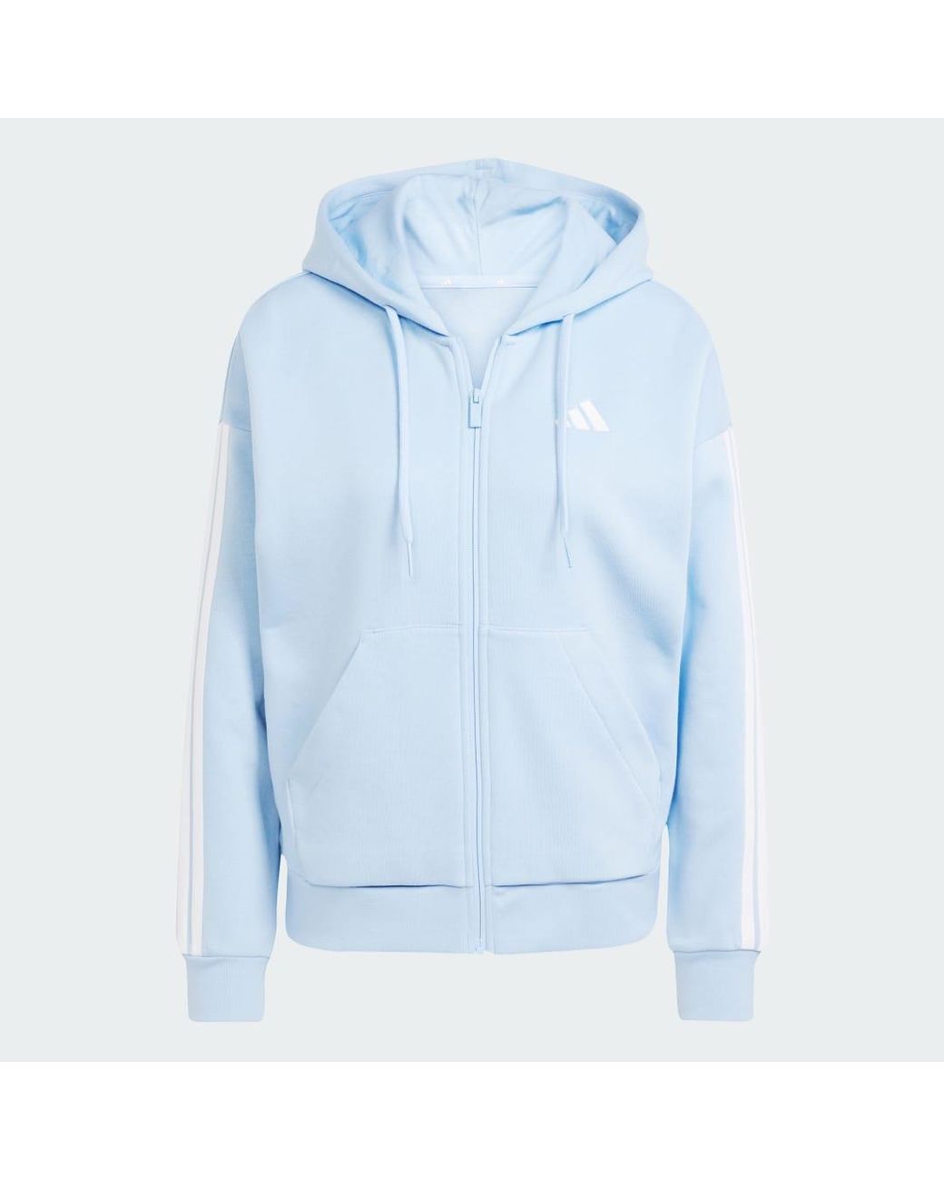Adidas Blue Essentials 3-Stripes Full-Zip Fleece Hoodie