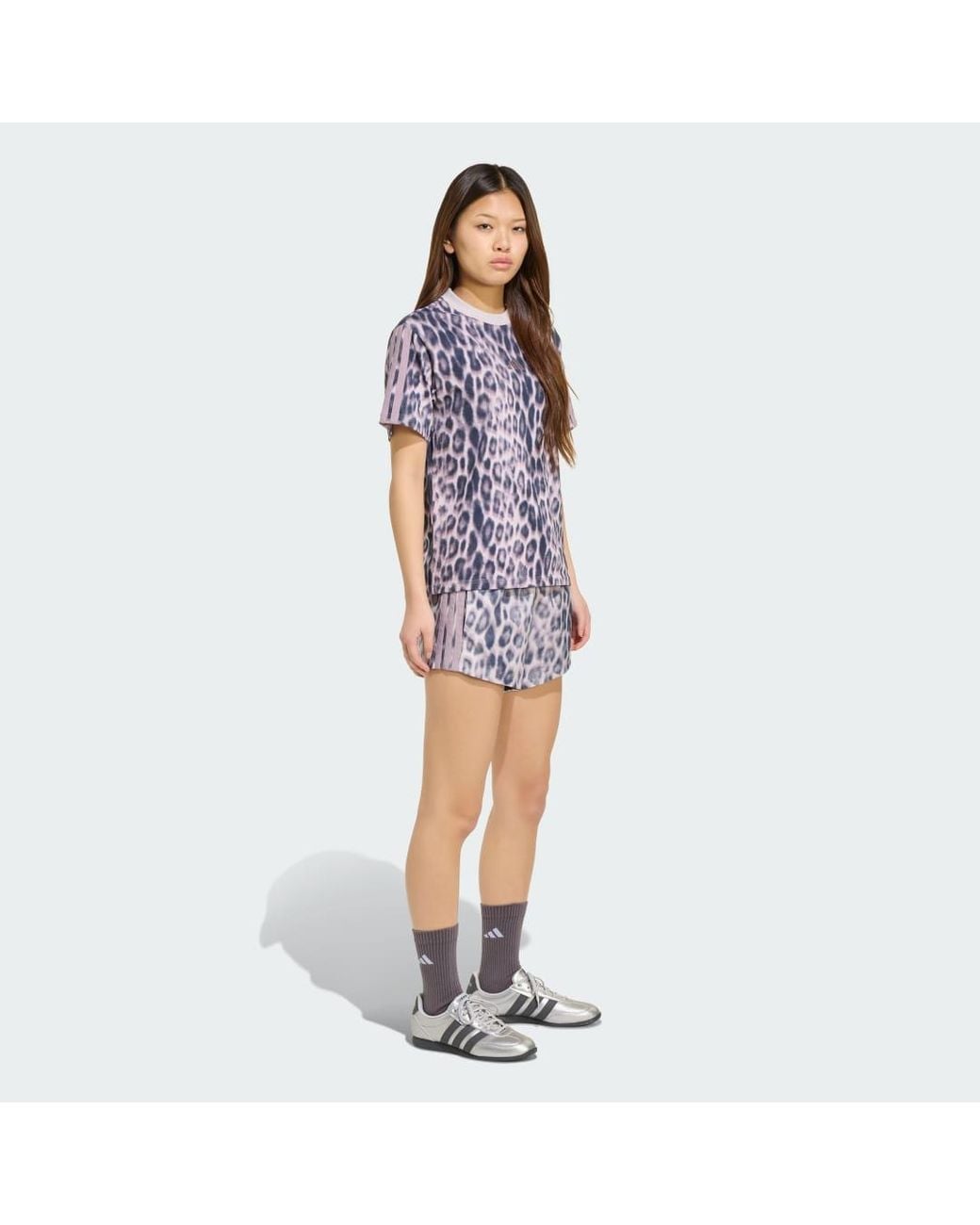 Adidas Blue Seasonal Essentials Leopard Print Woven Shorts With 3-Stripes