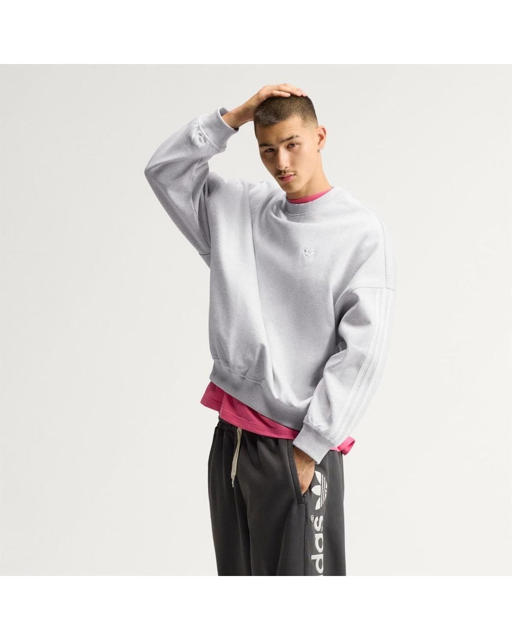 Adidas White Adisignature 3 Stripes Crewneck Sweatshirt