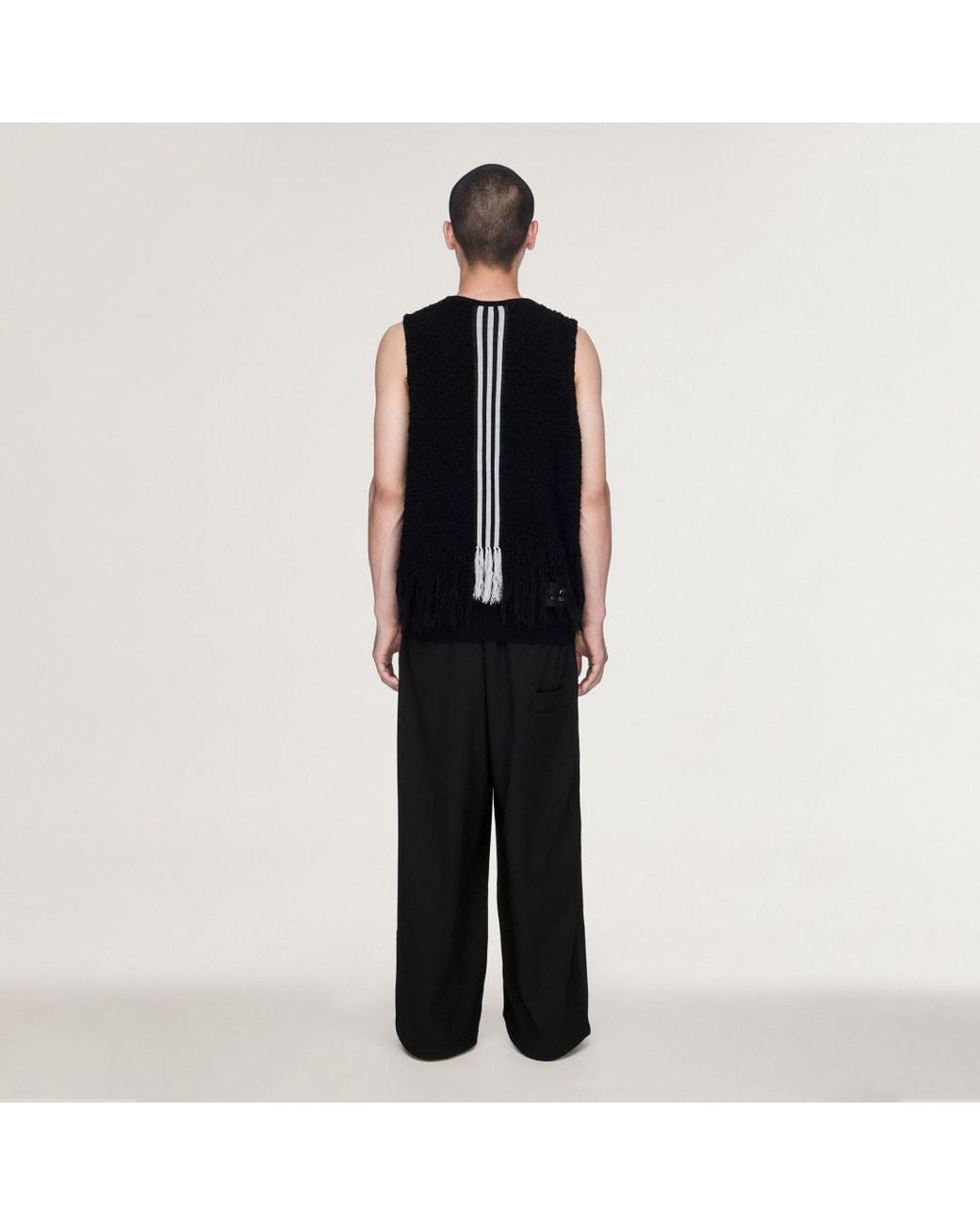 Adidas Black Y-3 Knitted 3 Stripes Fringy Vest
