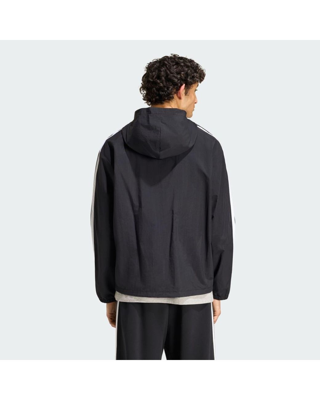 Adidas Black Essentials 3-Stripes Woven Windbreaker for men