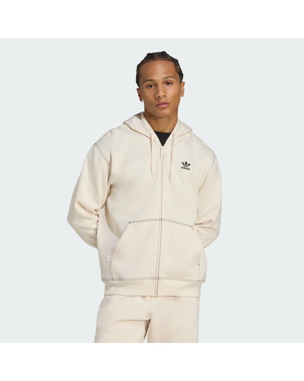 Chaqueta Con Capucha, Cremallera Y Trébol Essentials Adidas de hombre de color Natural