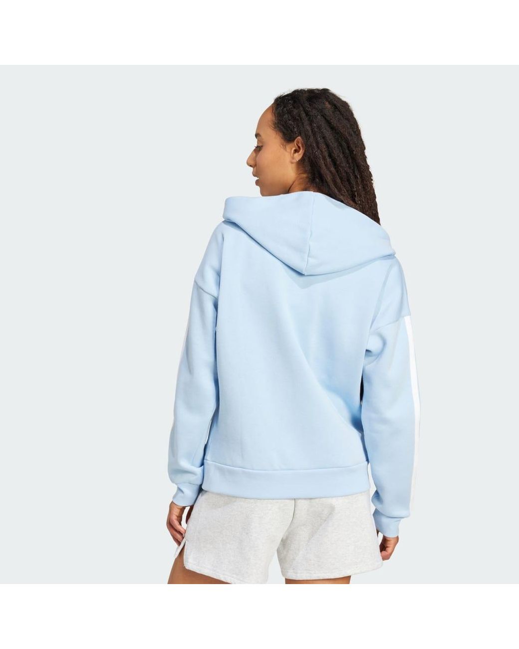 Adidas Blue Essentials 3-Stripes Full-Zip Fleece Hoodie