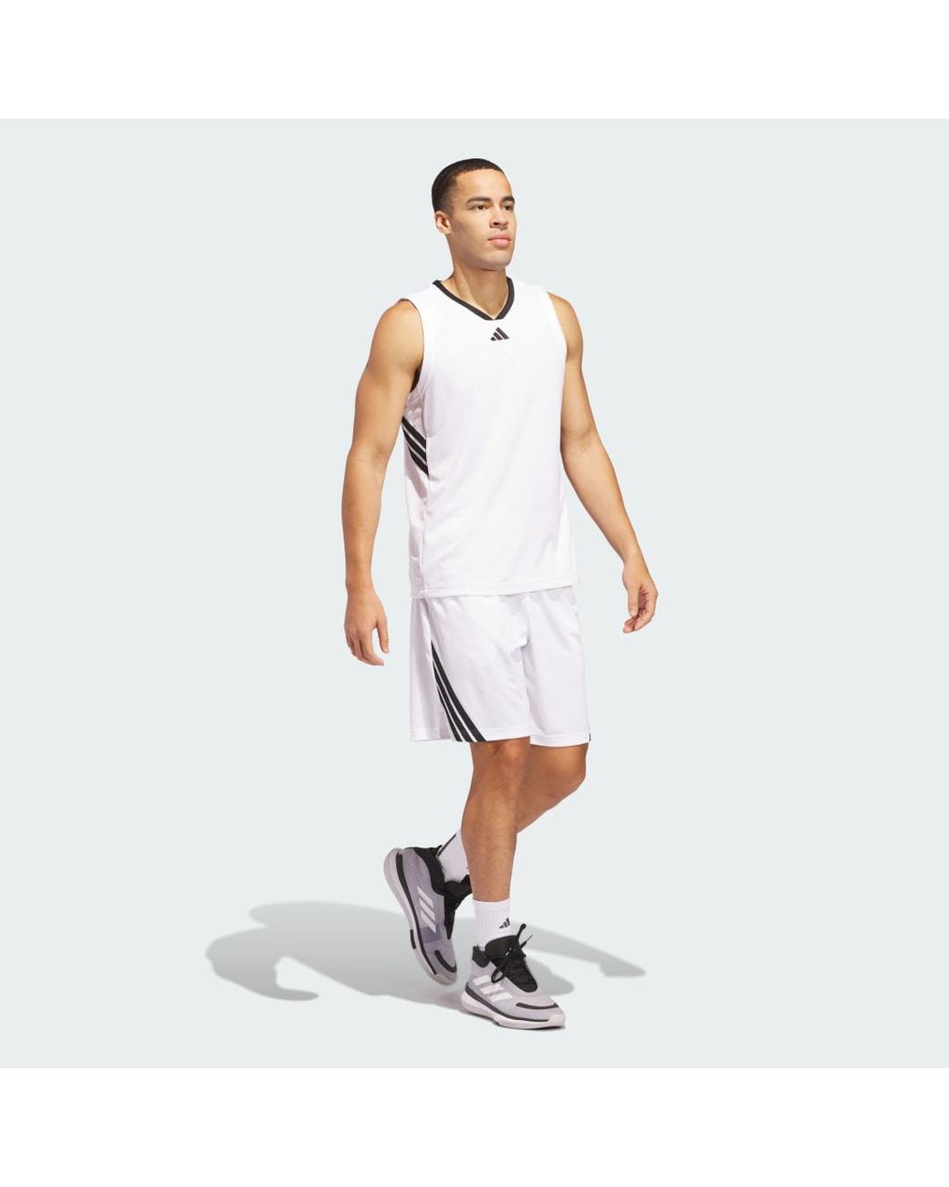 Adidas White 3-stripes Basketball Tank Top for men