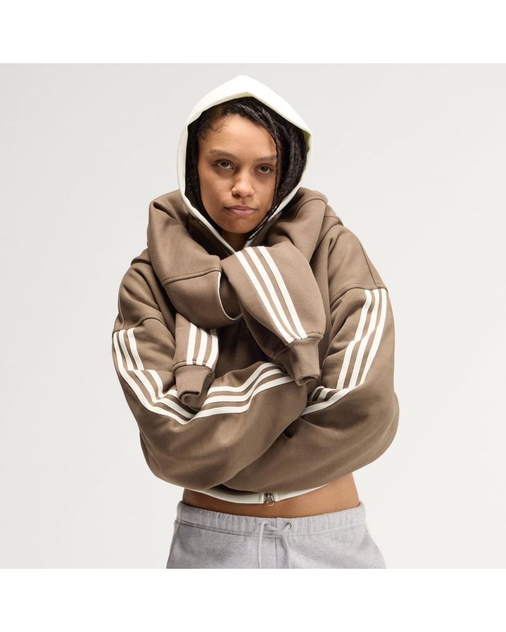 Adidas Brown Adisignature 3 Stripes Firebird Quarter Zip Pullover