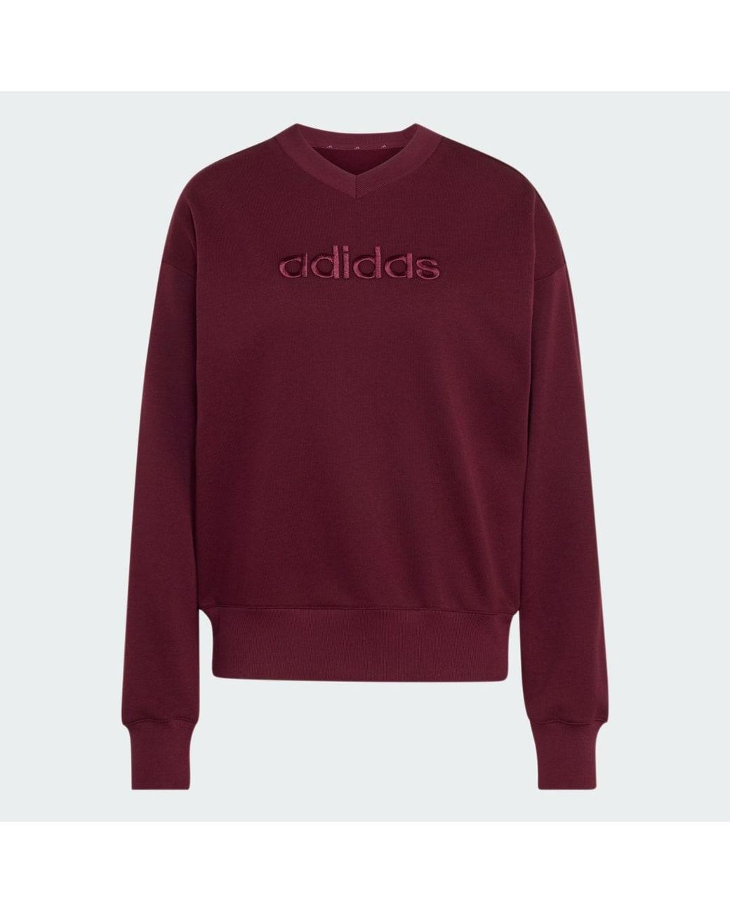 Adidas Red Seasonal Essentials Satin V-Neck Sweatshirt