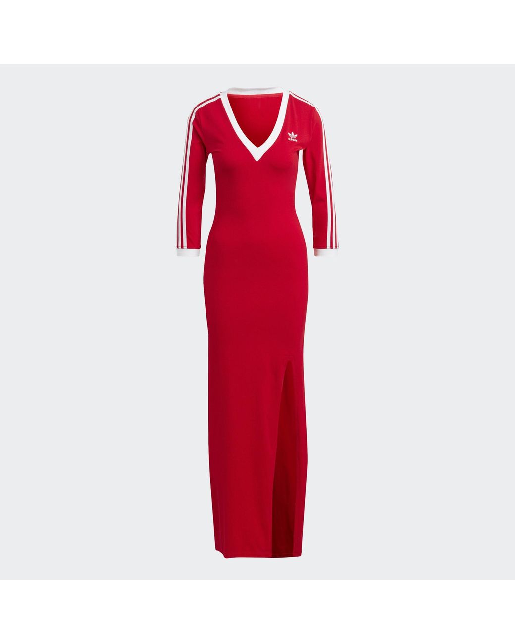 adidas Originals Adicolor Classics 3 stripes Maxi Dress in Red