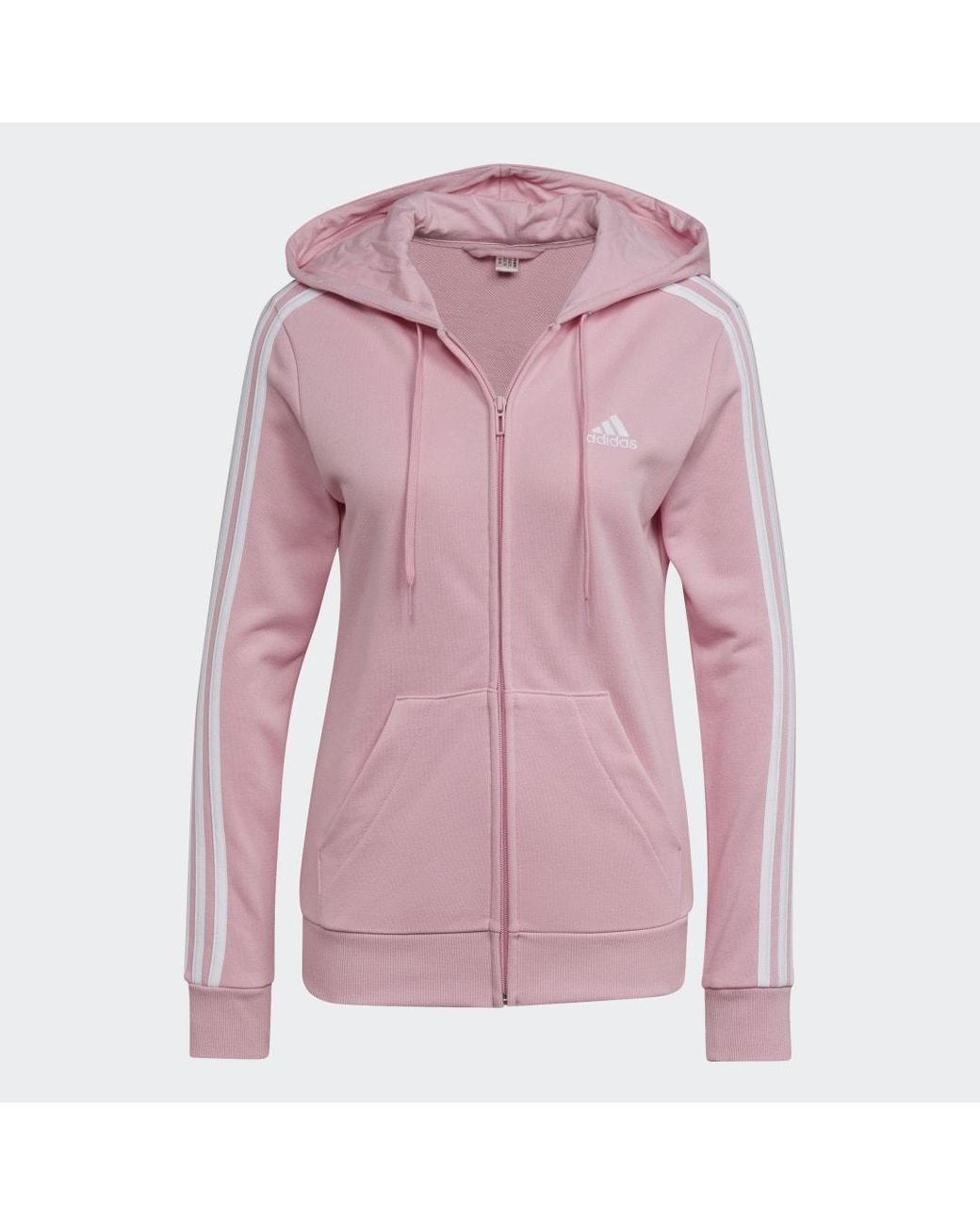 Adidas Pink Essentials French Terry 3-stripes Full-zip Hoodie