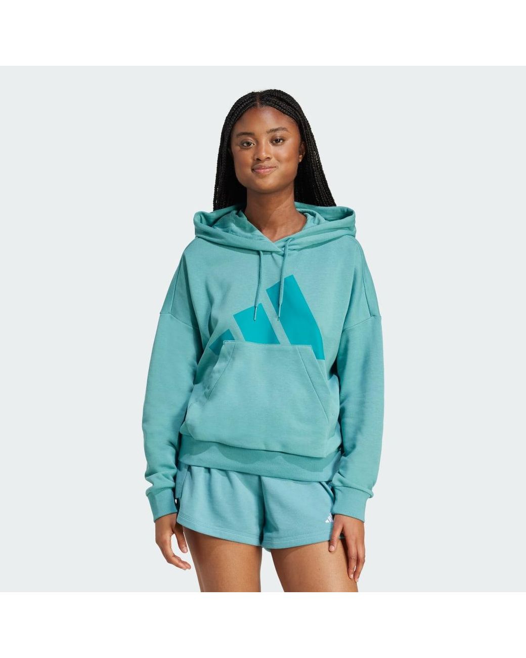Adidas Blue Essentials Big Logo French Terry Loose Hoodie