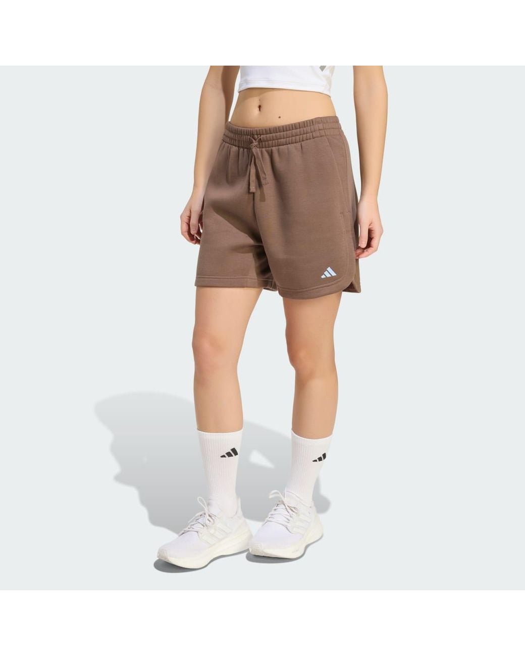 Adidas Natural 3 Stripes Studio Fleece Loose Shorts