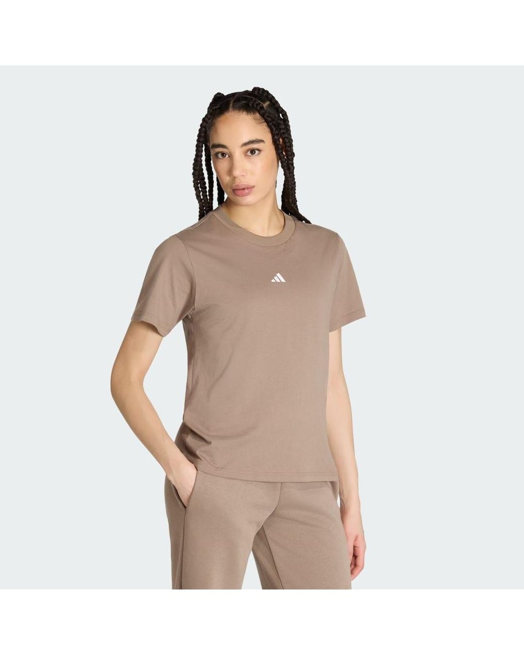 Adidas Brown Essentials 3-Stripes Cotton T-Shirt