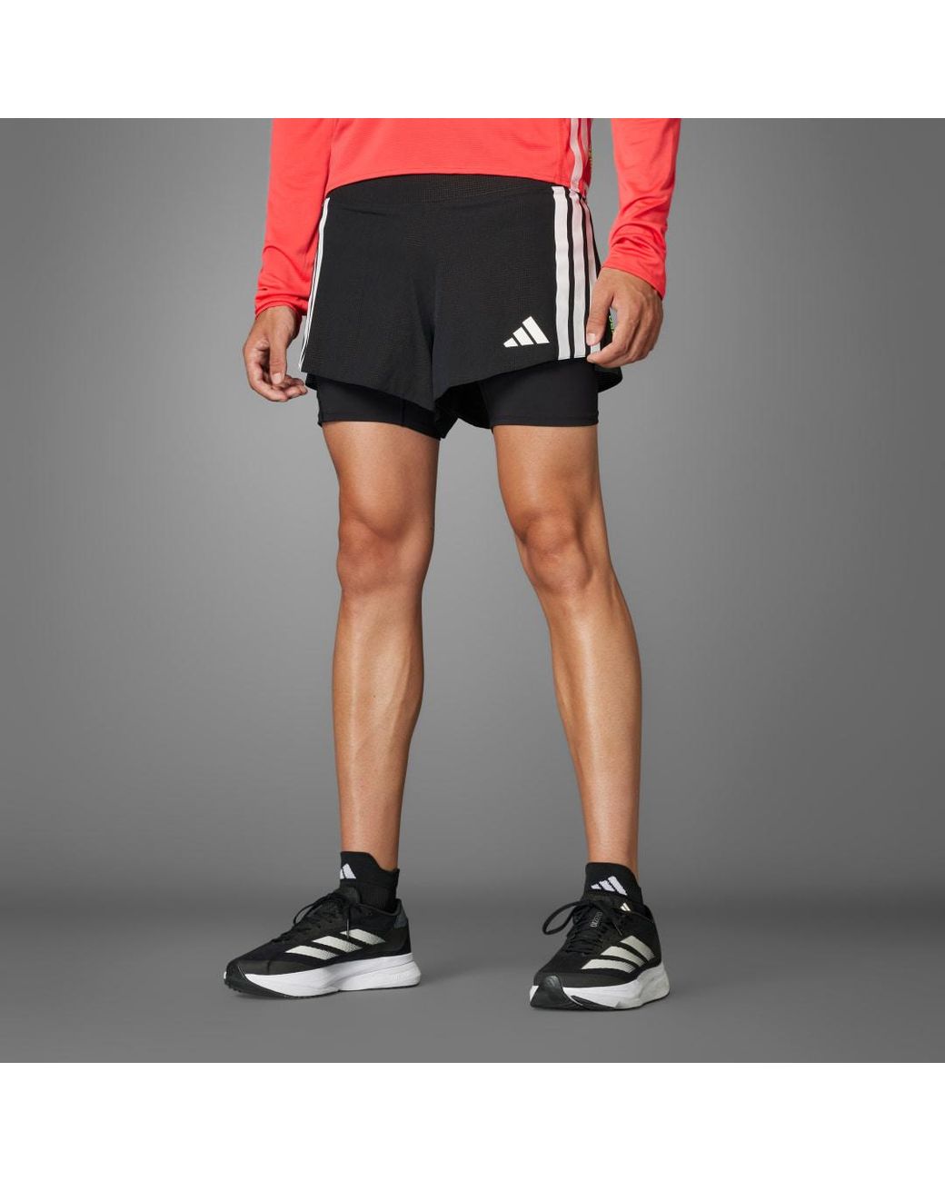 Adidas Black Adizero Running 2-In-1 Gel Pocket Shorts for men