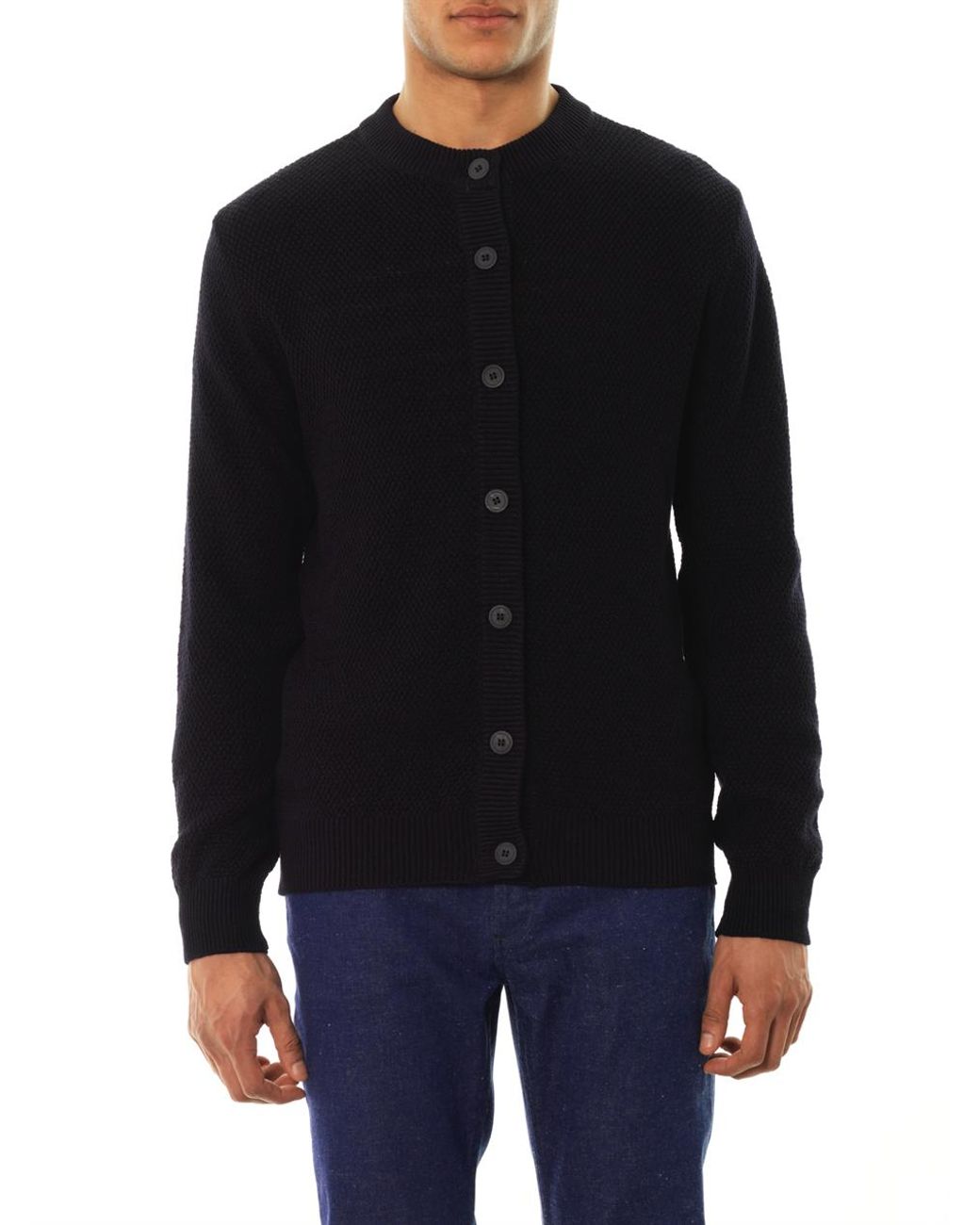 A.P.C. Navy Crewneck Cardigan in Blue for Men | Lyst
