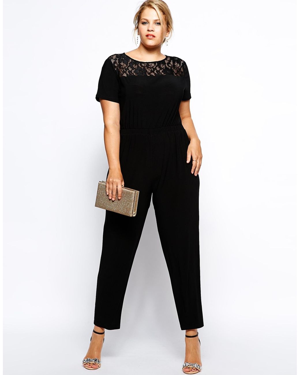 AX Paris Plus Size Lace Top Jumpsuit in Black Lyst