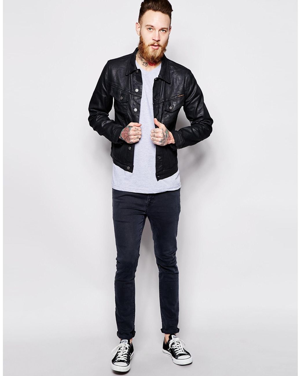 Nudie Jeans Nudie Denim Jacket Perry Back 2 Black Coated for Men | Lyst