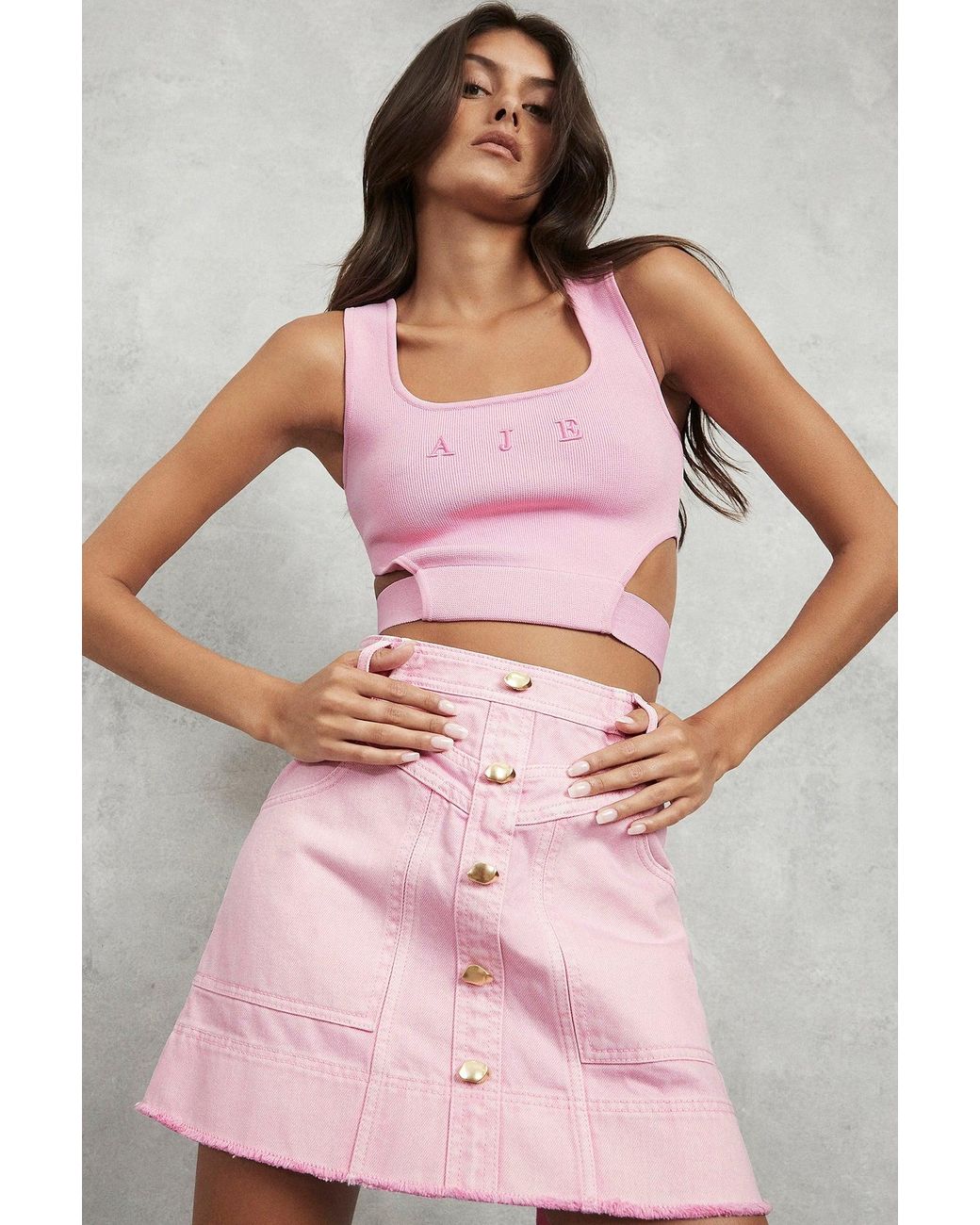 Aje. Livadi Cropped Tie Knit Logo Top in Pink | Lyst