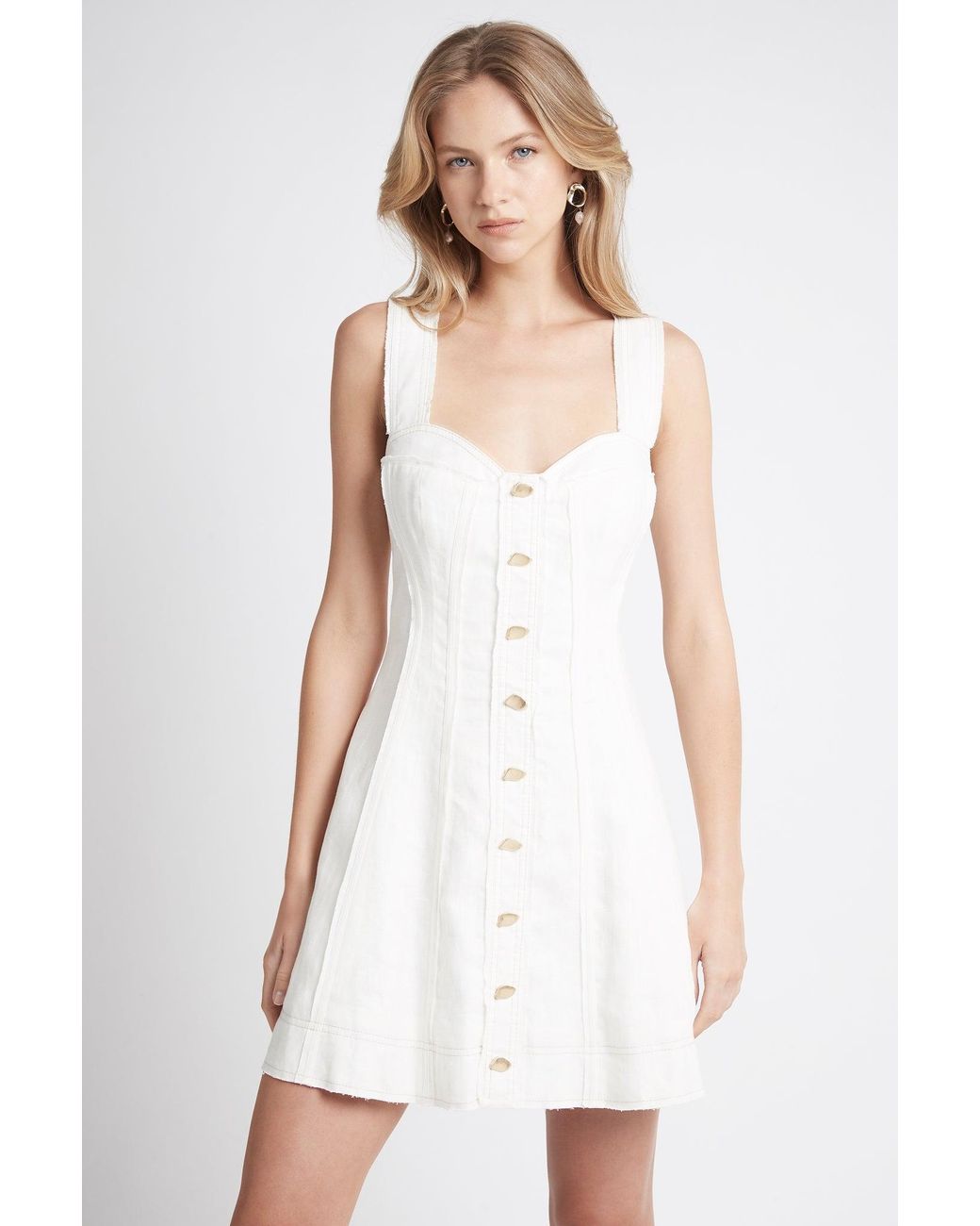 Aje. Byblos Linen Button Mini Dress in Ivory (White) | Lyst