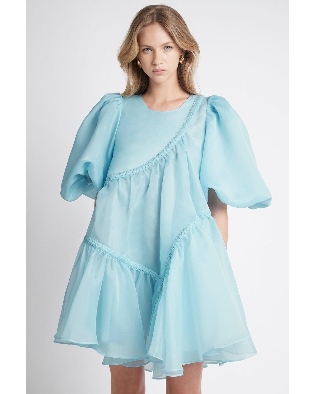 Aje. Riviera Asymmetric Braided Puff Sleeve Smock Dress in Blue Lyst
