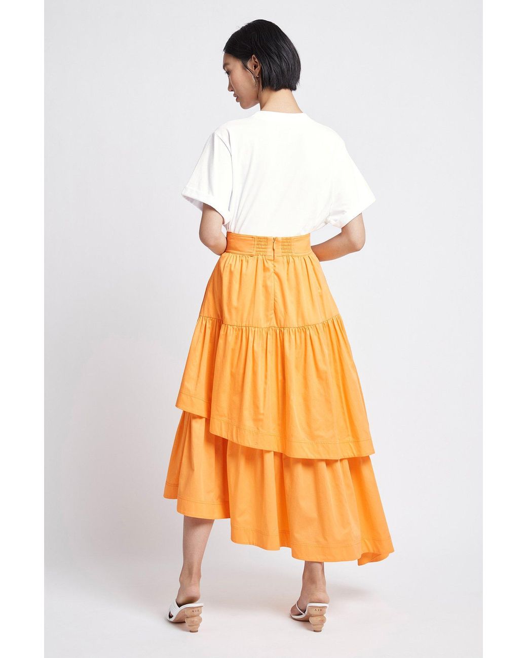ASOS DESIGN coord voile tiered maxi skirt with high low hem in orange   ASOS