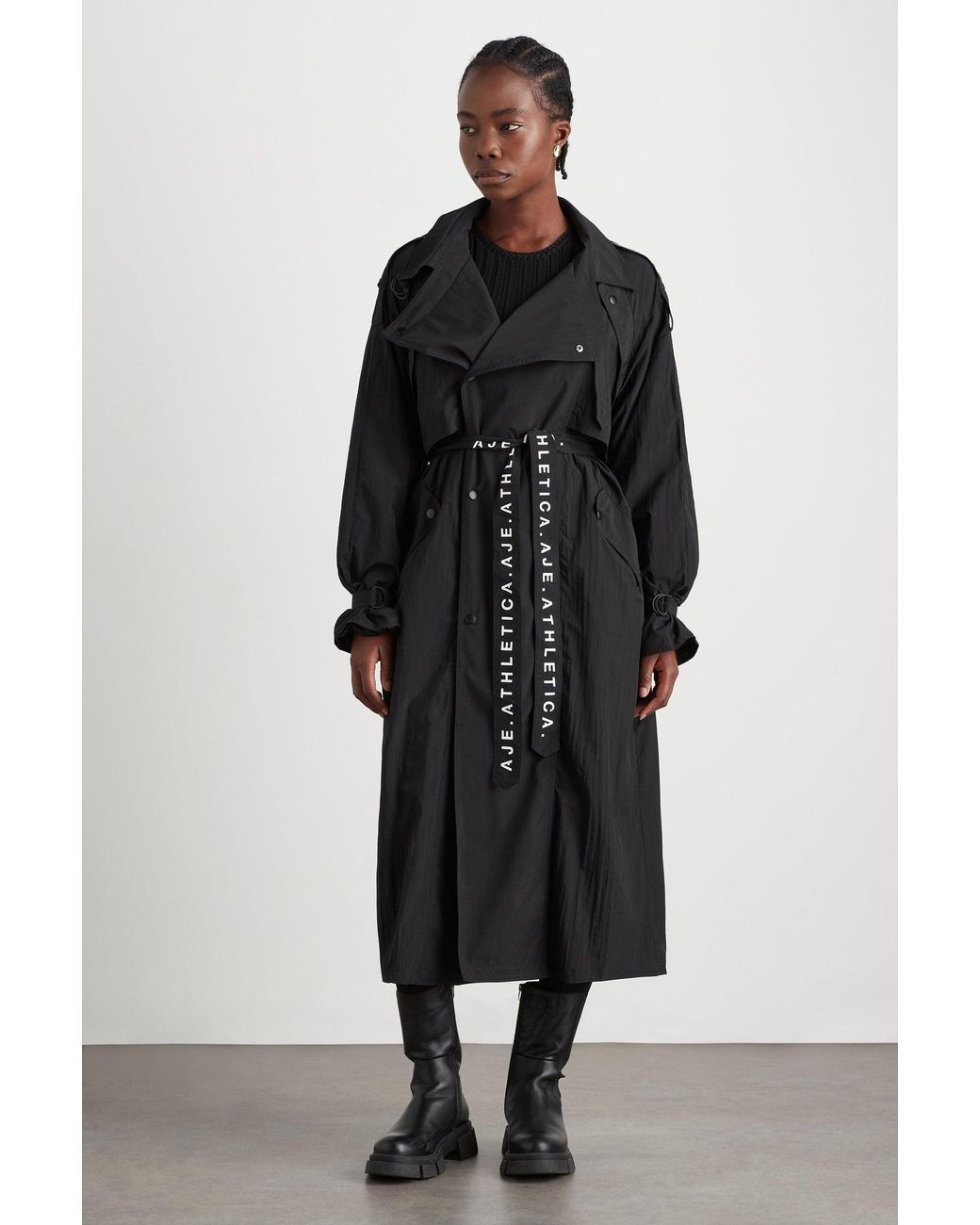 Aje. Synthetic Longline Belted Trench 703 in Black | Lyst