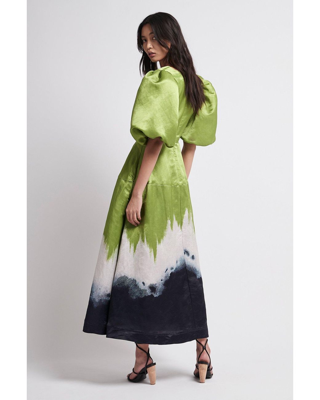 Aje. Linen Arcadian Knot Dress in Green 