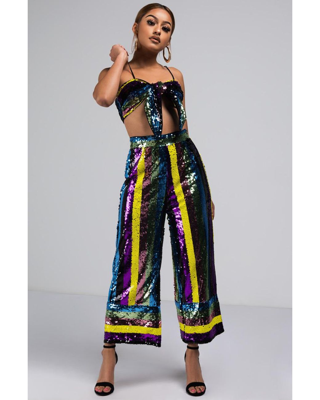 Multi Color Wide Leg Sequin Pants 