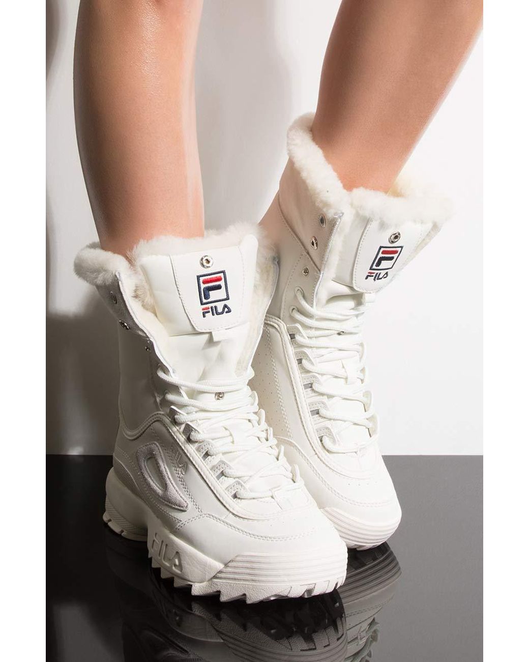 fila disruptor shearling boots black