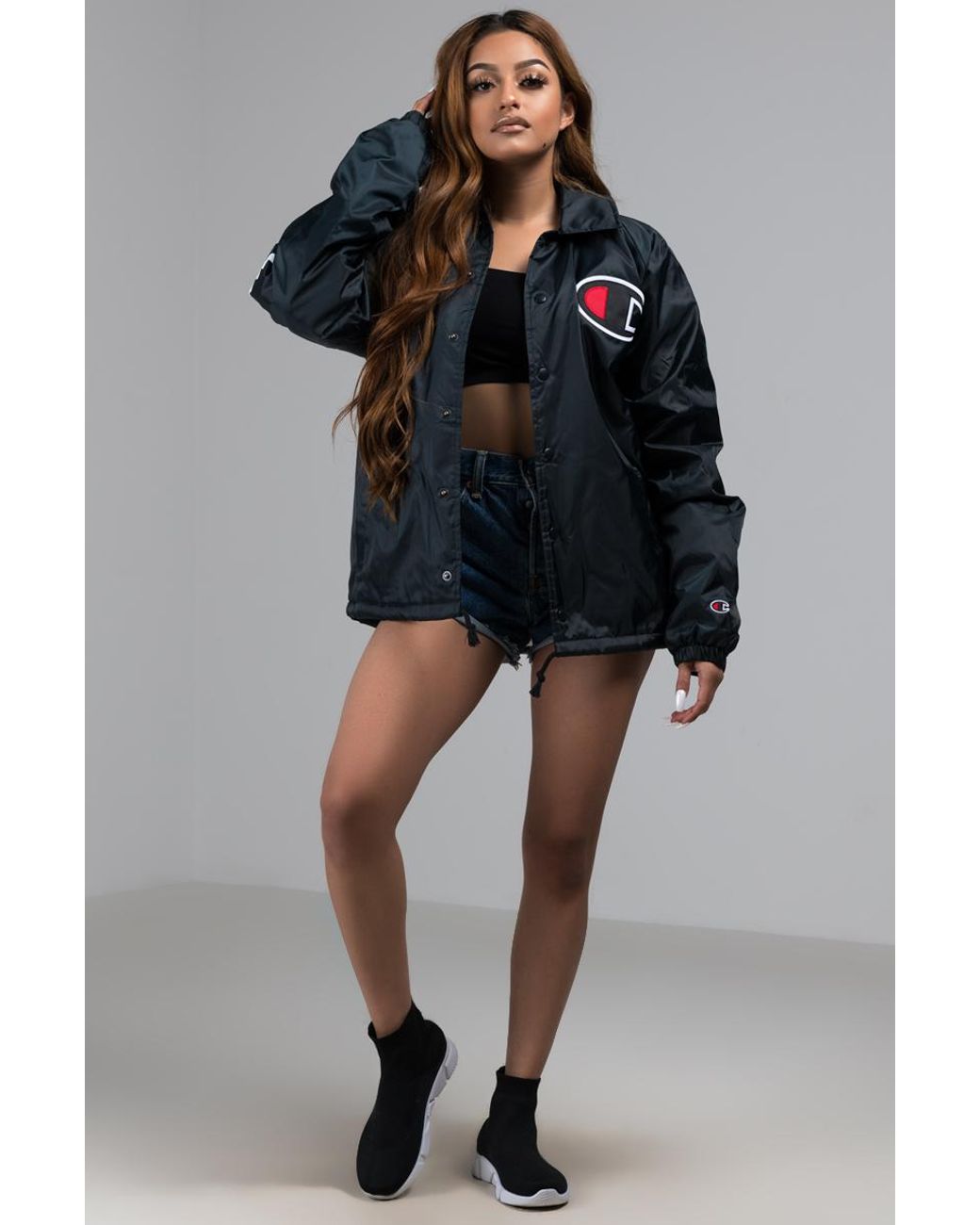 Champion lined black coaches jacket sale