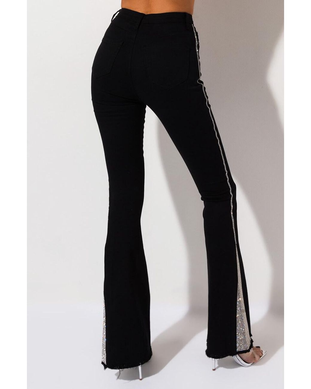 High Waisted Rhinestone Flare Jeans 