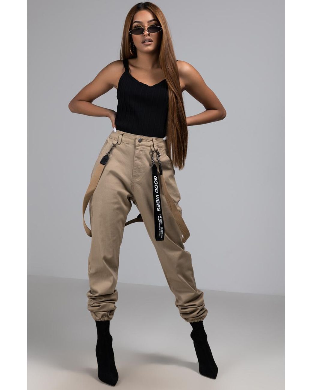 Suspender Cargo Pants in Khaki 