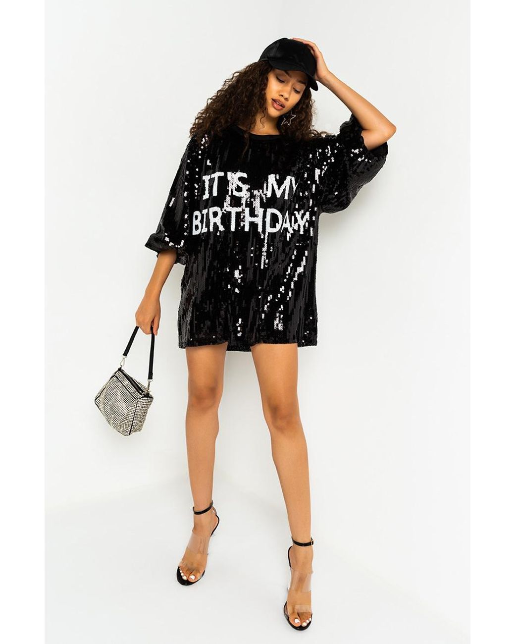 black sequin tshirt dress
