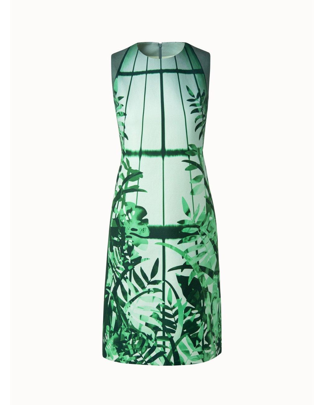 Akris Cotton Silk Leaf Print Sheath Dress in Green - Lyst