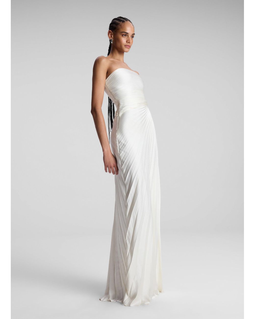 A.L.C. Bianca Strapless Pleated Maxi Dress in White | Lyst