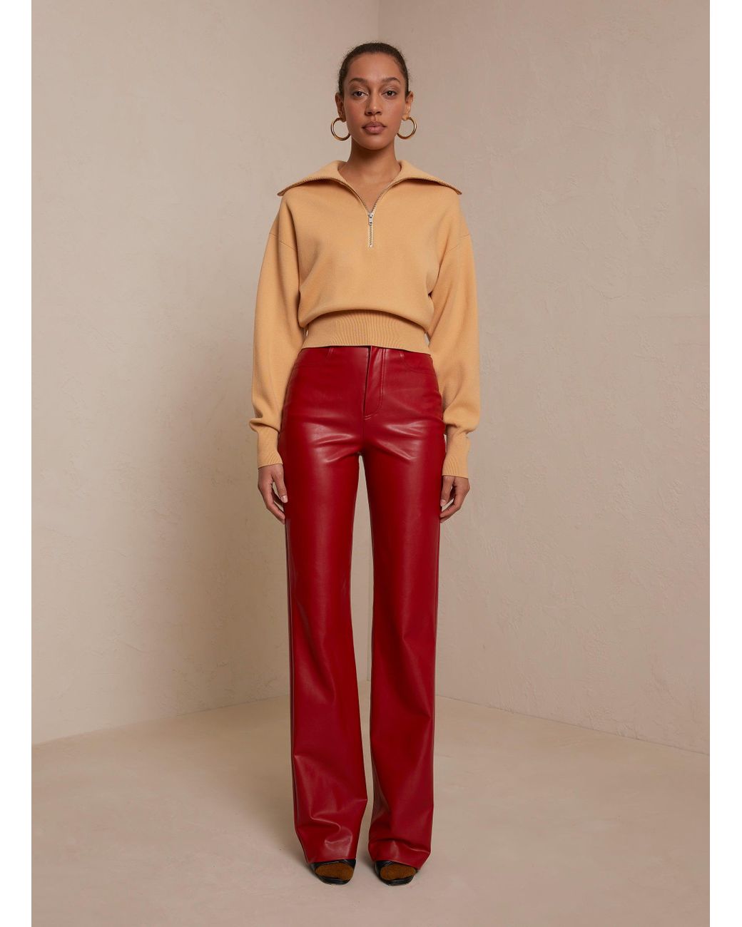 Leather Pants Outfit Idea Red Leather Separates  Black Clutch  15 Ways  to Wear Leather Pants Like a Total Fashion Pro This Season  POPSUGAR  Fashion Middle East Photo 13