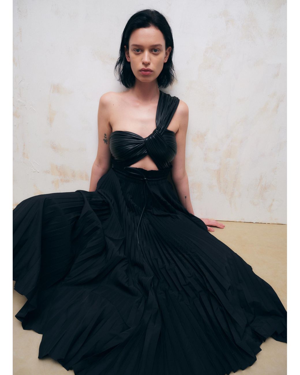 A.L.C. Leather Addie Pleated Midi Dress 