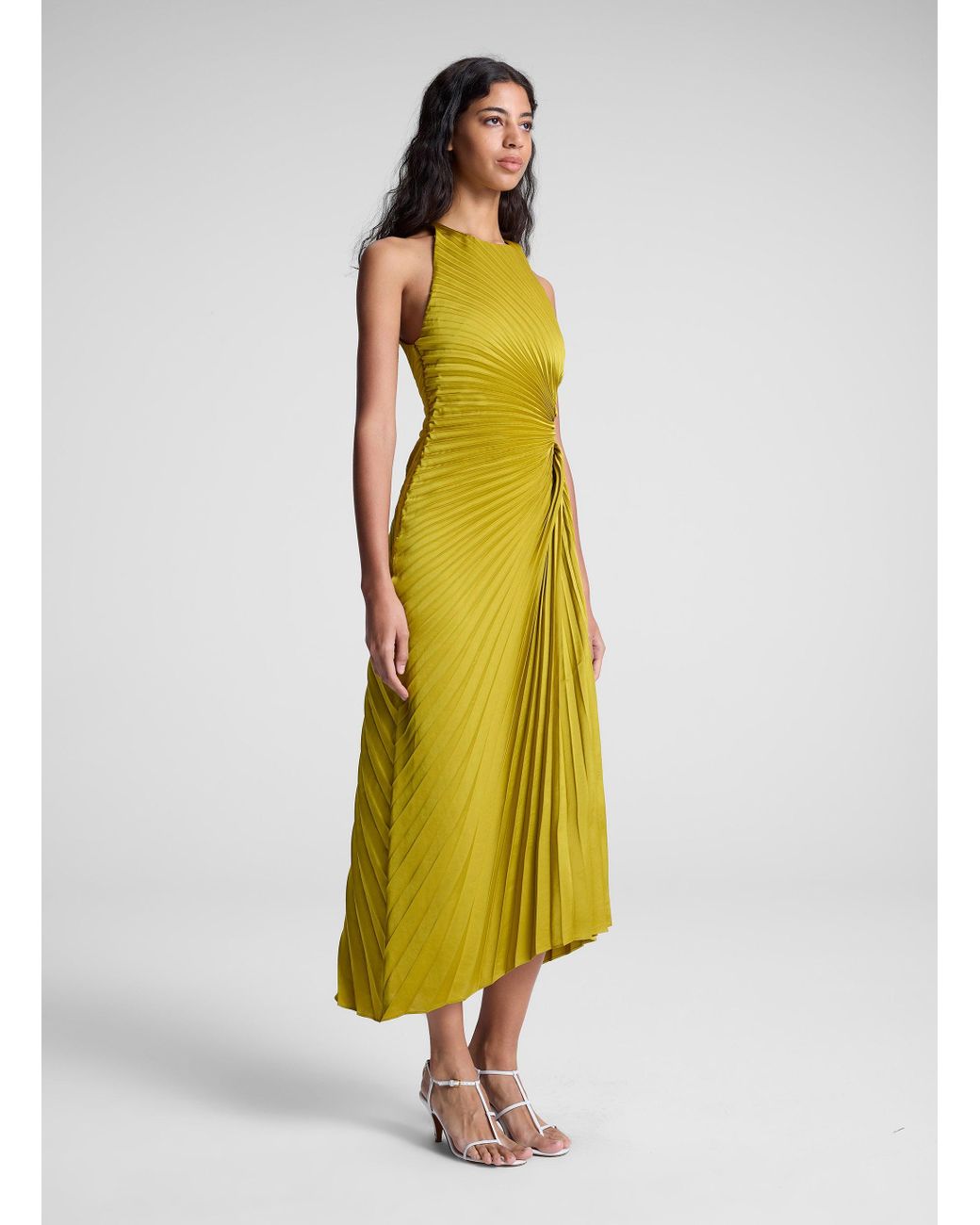 A.L.C. Reagan Satin Pleated Midi Dress | Lyst