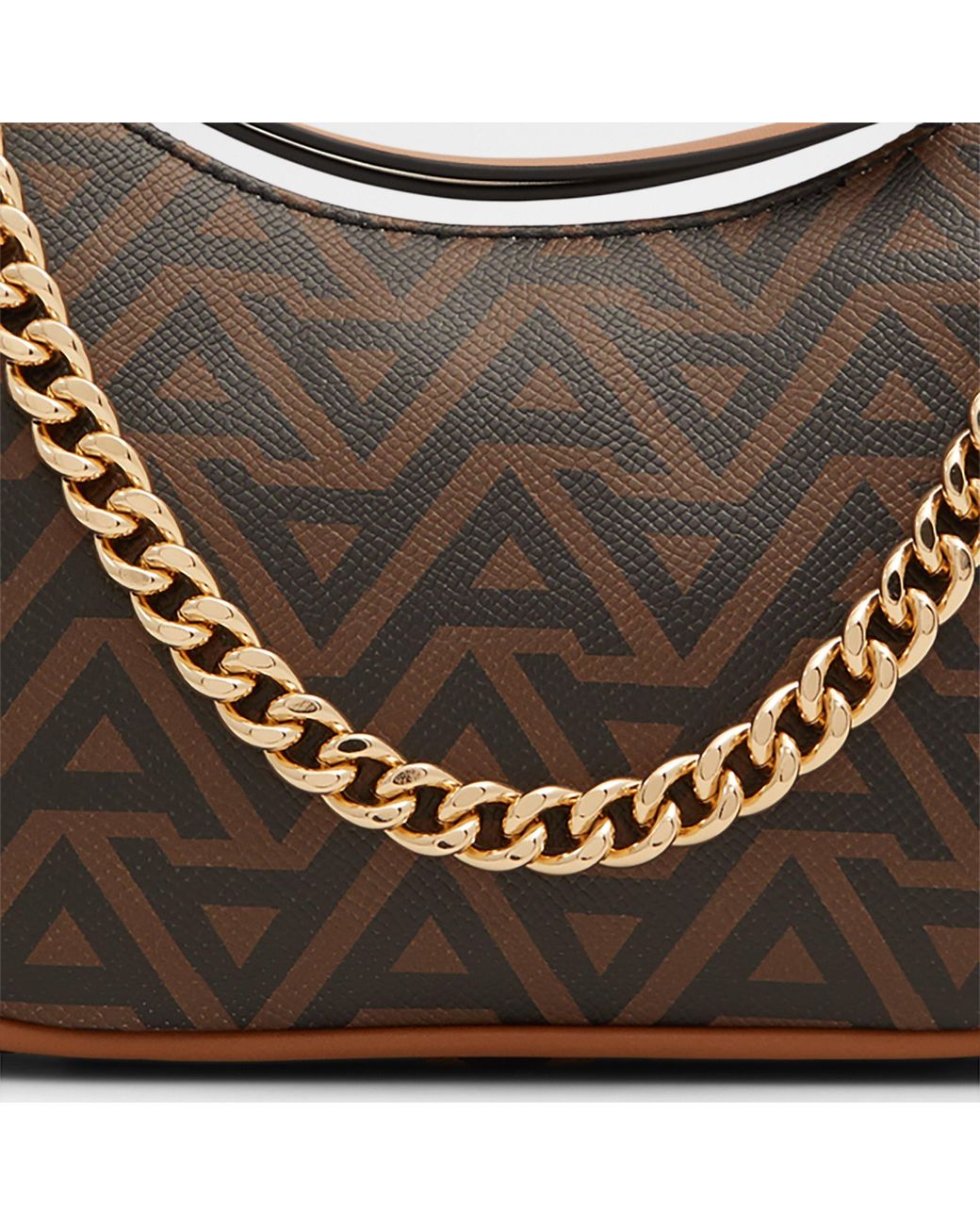 Brown Leather Shoulder Bag with Gold Chain Detail