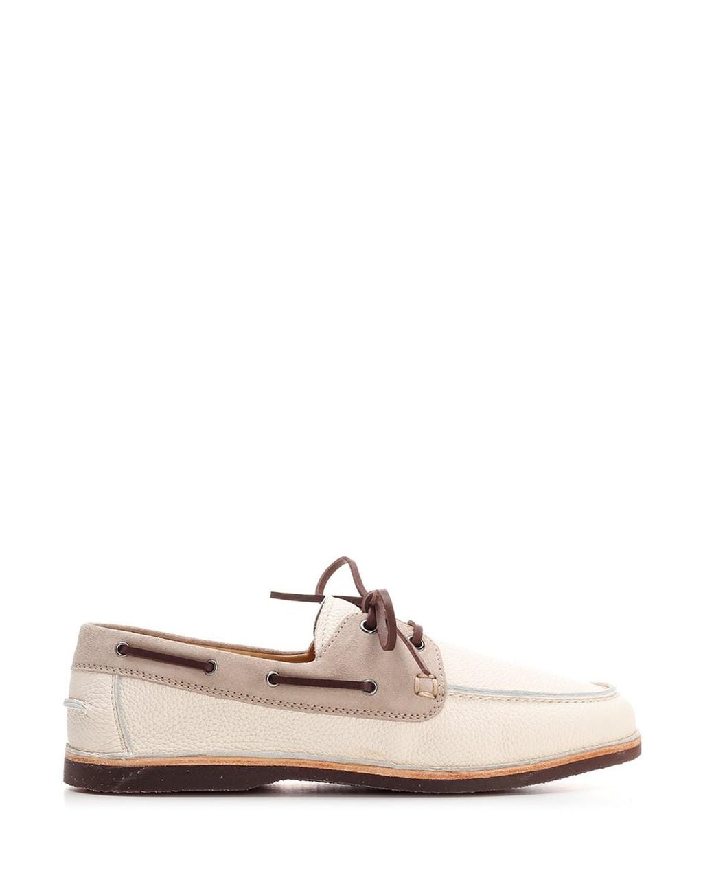 Brunello Cucinelli Leather White Boat Shoes Lyst